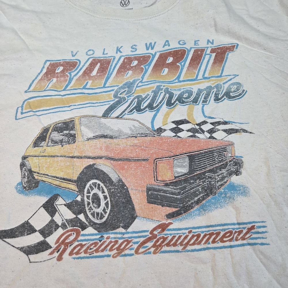 VTG Volkswagen T-Shirt Mens XL Rabbit Extreme Racing Equipment Cream White